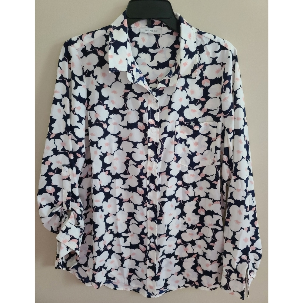 Skies Are Blue Women Floral Blouse Size L